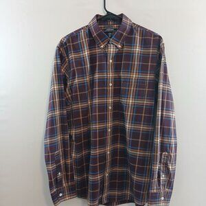 Lands’ End Men’s Large Tailored Fit Plaid Button-Up Shirt 16-16.5 No Iron Cotton